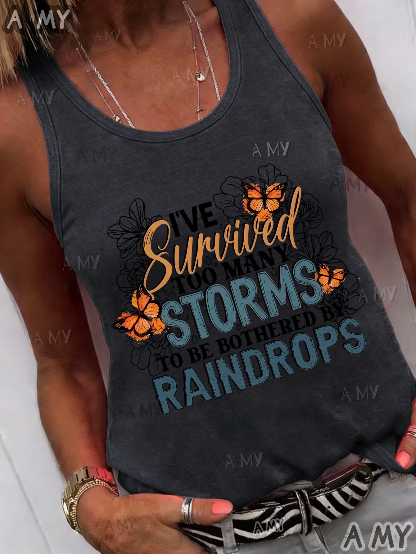 Women's Light Grey Polyester Printed Sleeveless Tank Top - product view 2
