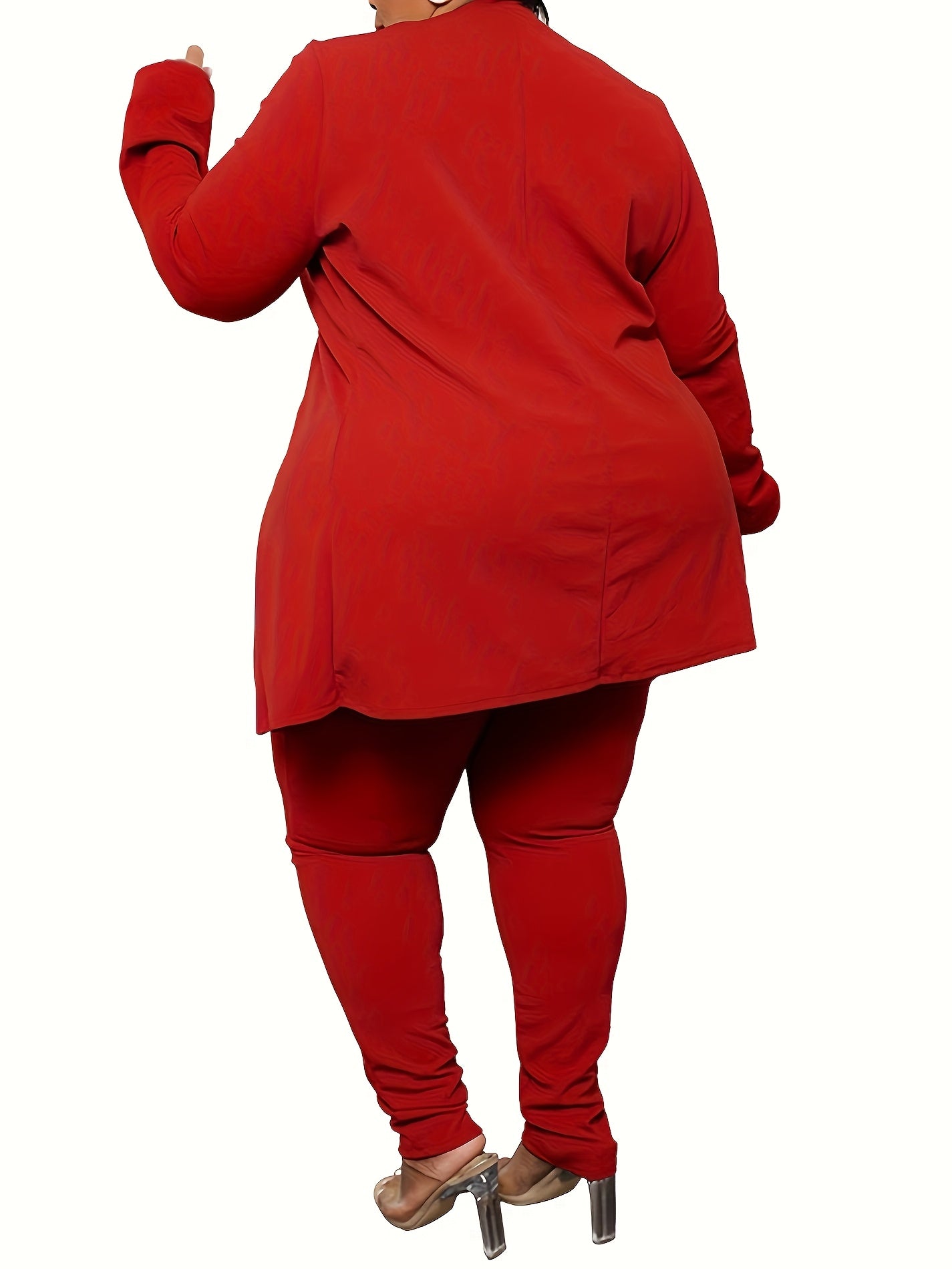 Plus Size - Plus Size - Plus Size Women'S Suit Jacket, Long Pants Two-Piece Set, Fashionable Casual Suit Set