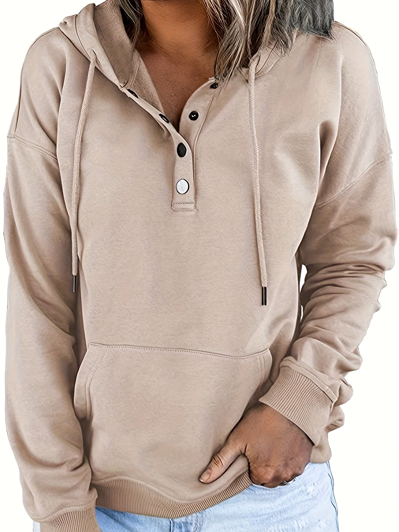 Hoodie for Women Sweatshirt Button Tops Casual Long Sleeve Oversize Pullover
