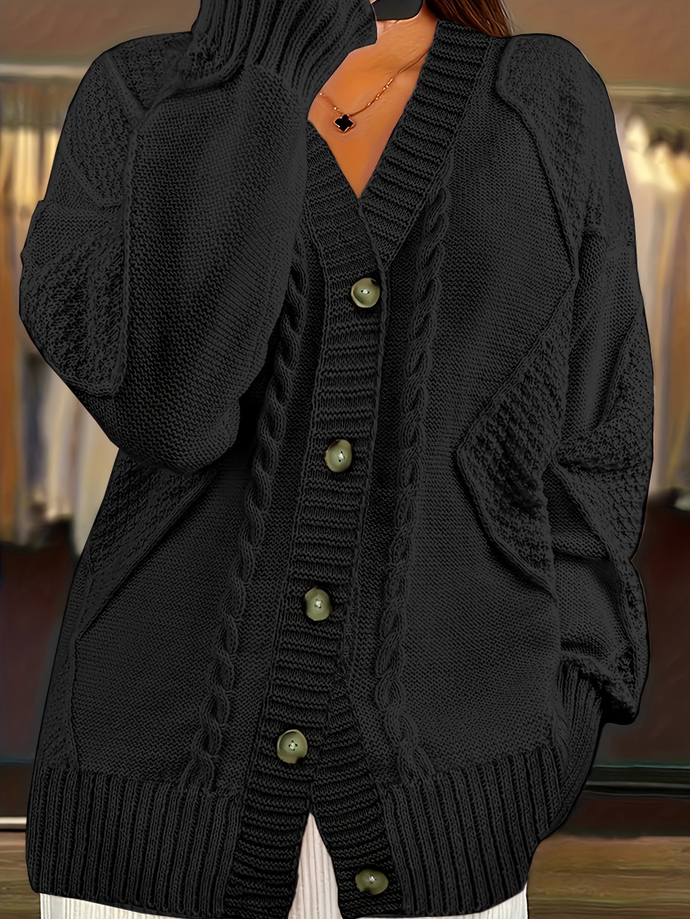 [Cozy Cable Cardigan] Plus Size - Cozy Plus Size Cable Cardigan - Soft Long Sleeve Open Front Layer for Comfortable Everyday Wear