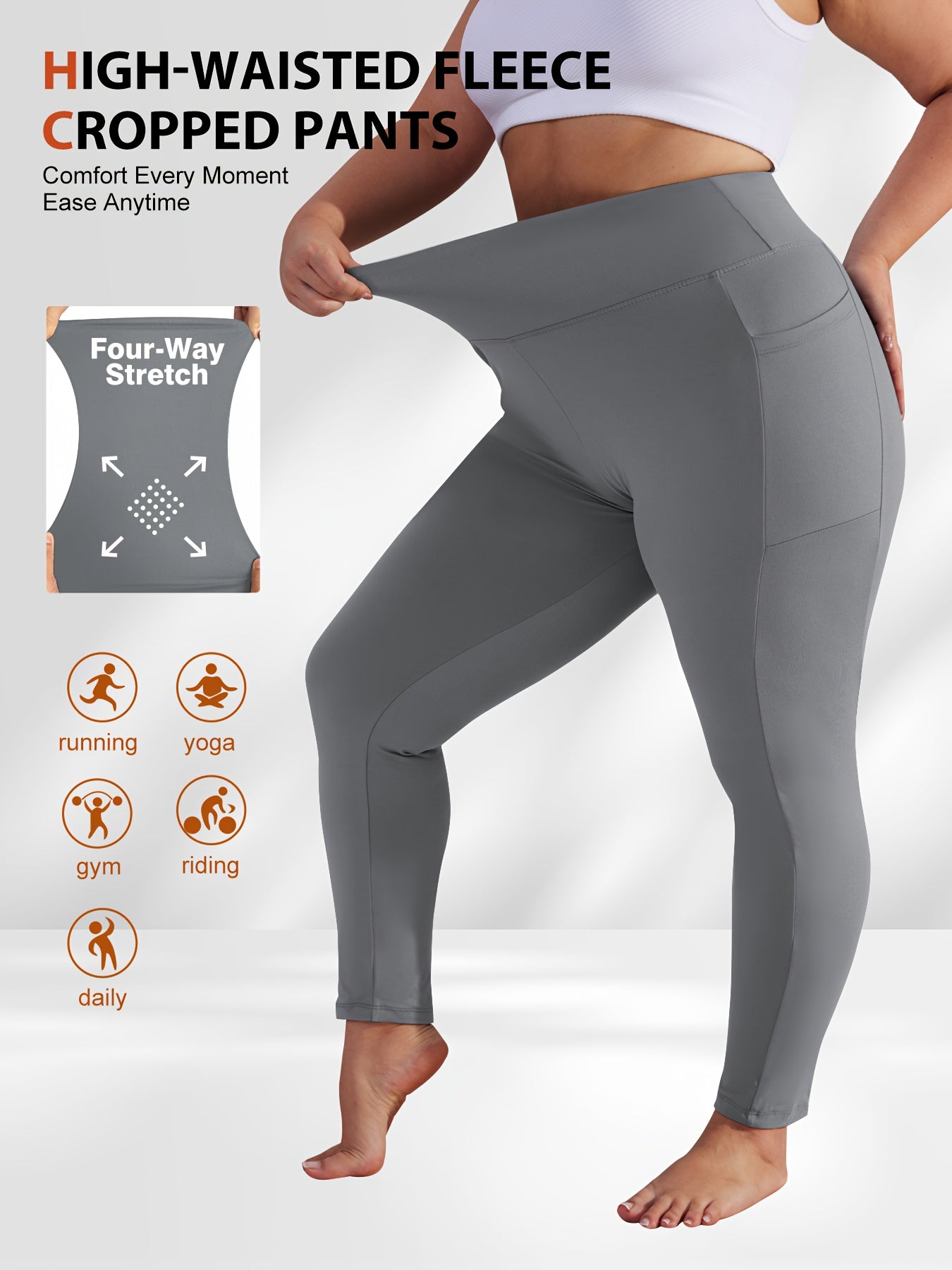 Dark Gray Polyester High-Waist Oversized Pants - product view 14