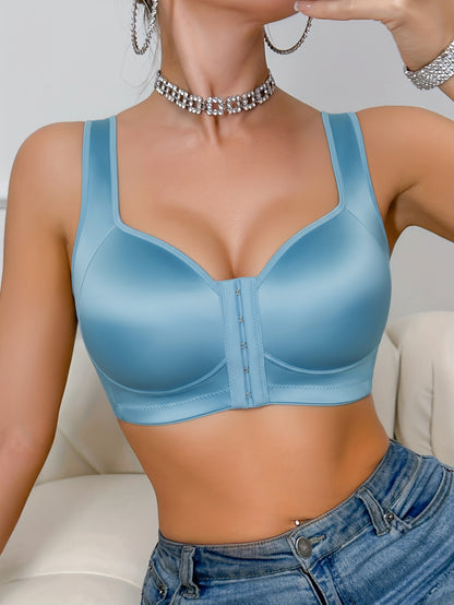 This 1pc Women'S Bra Is Made of High-quality Satin Fabric Without Underwire. It Features A Smooth Front Buckle Design, Providing Comfort and Strong Support. It Is Suitable for People with Large Breasts for Daily Wear and Formal Occasions. It Offe