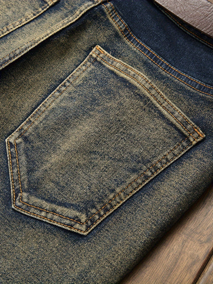 New Type Of Patch Holes Flow Fashion Fried Dyeing Elastic Men Casual Jeans