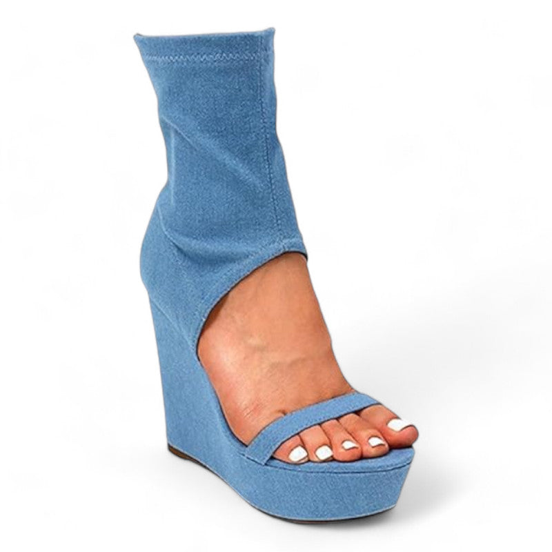 Womens Peep Open Toe Wedge Bootie Platform Wedge Heel Peep toe Boots