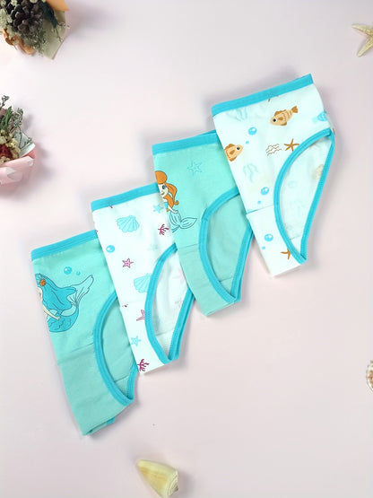 4pcs VIFINE Girls Mermaid Printed Underwear - 95% Cotton Soft Breathable Triangle Briefs with Cute Cartoon Mermaid Designs, Pastel Colors for Youngsters & Youngsters, All-Season Comfort