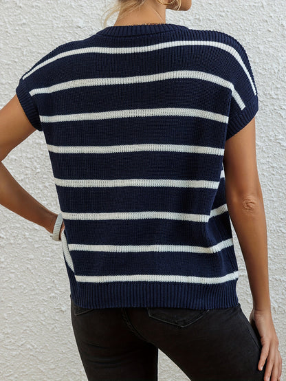 Women's Elegant Pullover Sweater - Black & White Horizontal Stripe Top, All-Season Loose Fit Shirt for Casual, Formal, Party Outfits - Easy-Care Everyday Chic Women's Clothing, Casual Wear, Classic Stripes, Quality Stitching, Stylish Blouse, Casual Dresse