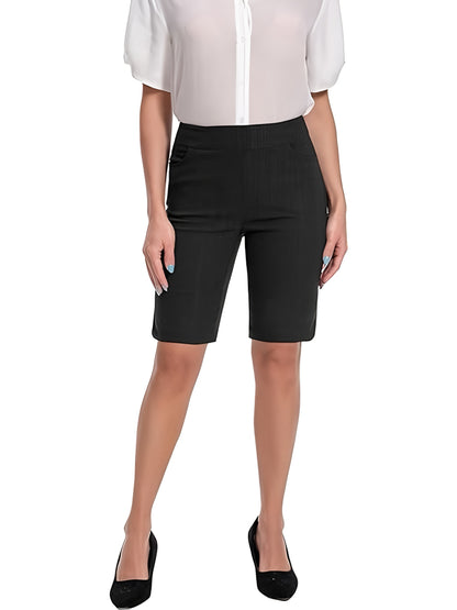 Women's Tulip Hem Pull On Work Shorts, Super Stretchy, Casual Dress Style with Front Pockets