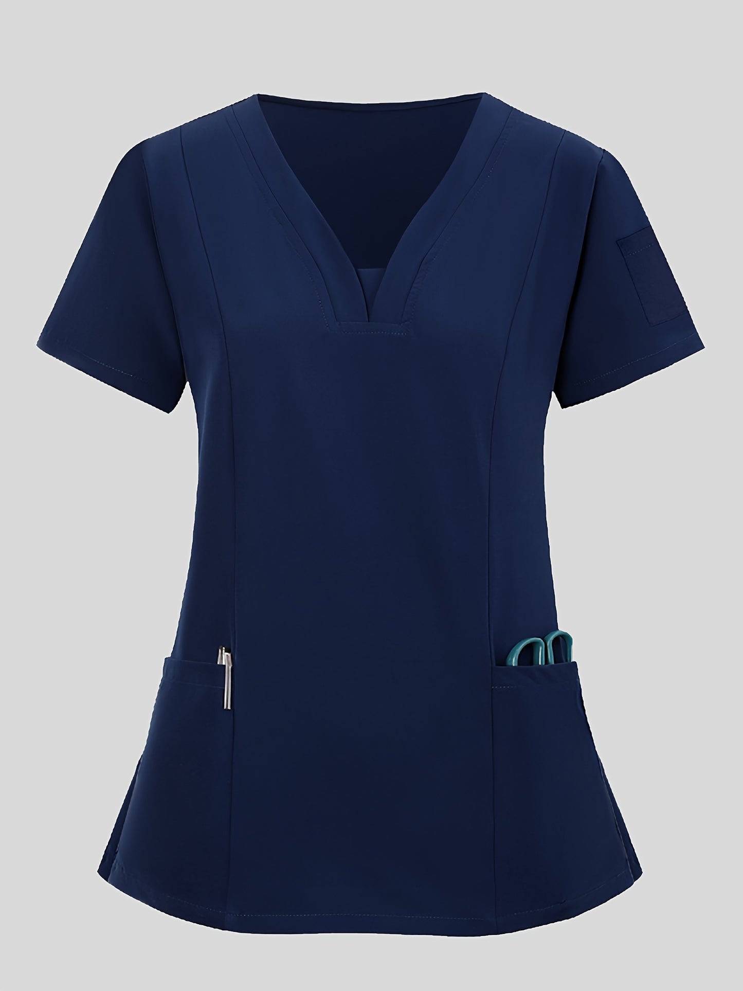 2pcs Women's Breathable V-Neck Work Uniform - Machine Washable Pocket Detail Matching Top & Pants, Casual Work Clothes Suitable for Work Uniforms, Healthcare, Education, Retail - Comfortable Professional Attire