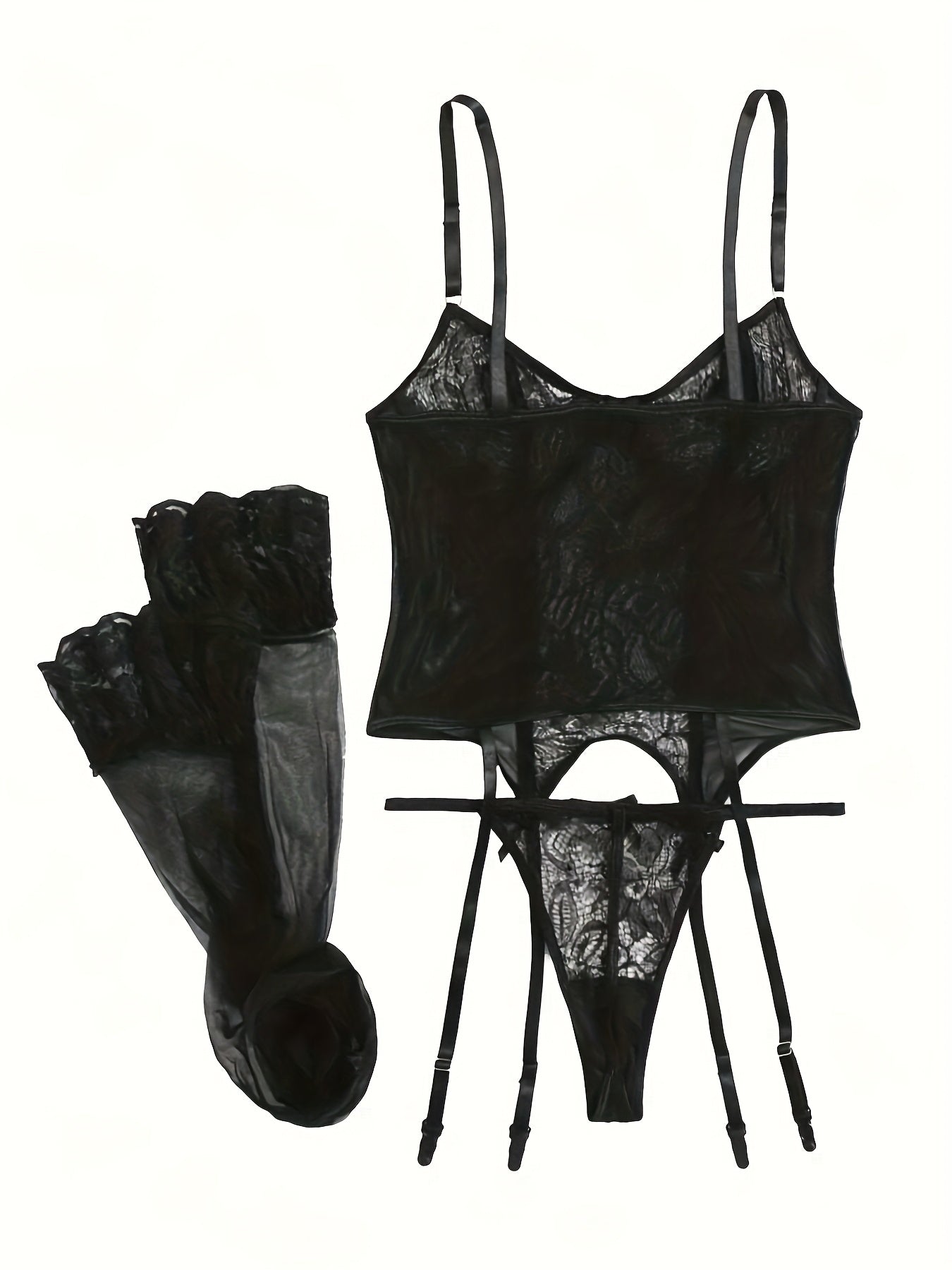 Women'S Sexy Lingerie Set with Garter Belt Lace Bodysuit Teddy Dolls Panty with Stockings, Women Teddy Lingerie Deep V Lace Lingerie Mini Babydoll Lingerie