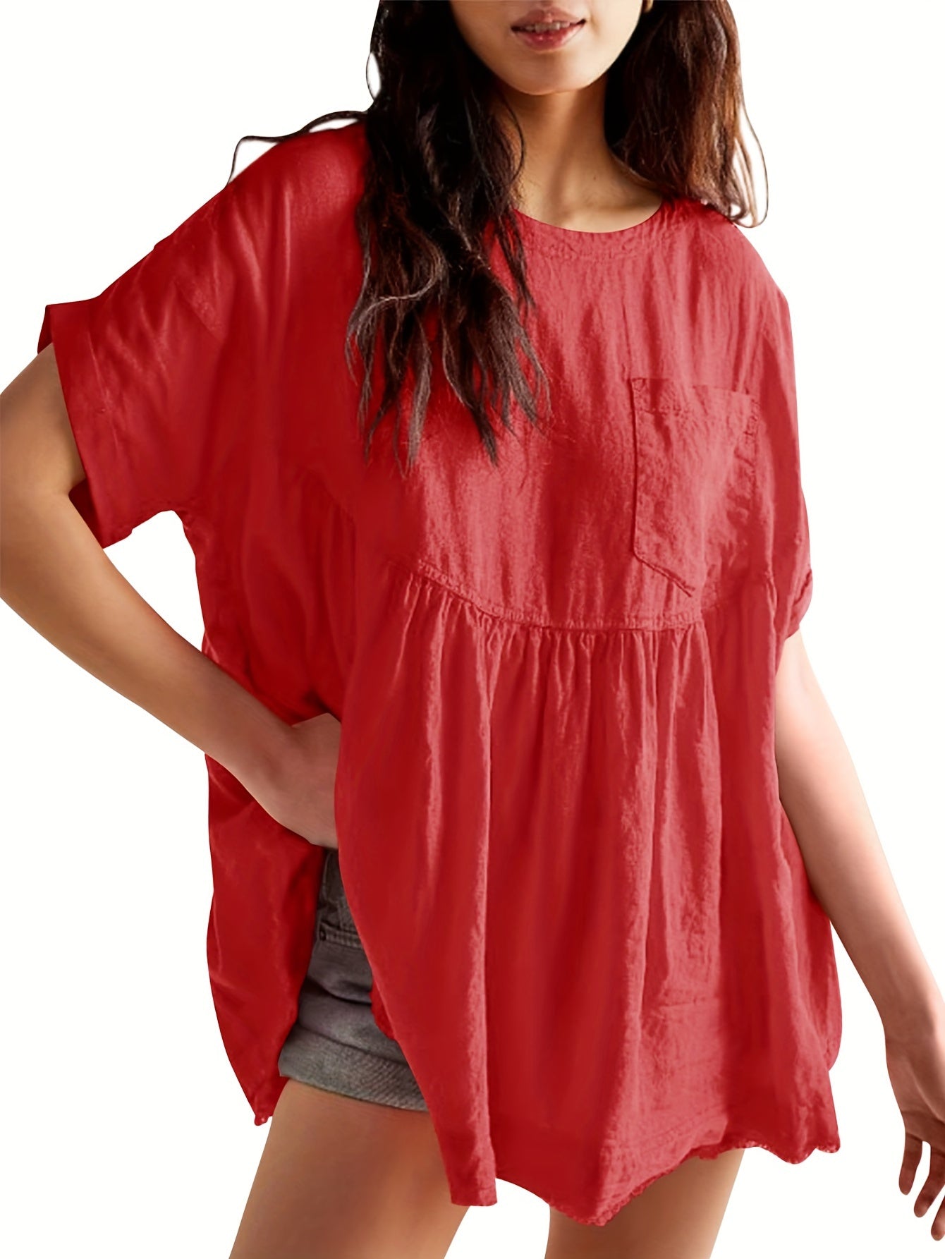 Women's Beige Oversized Short-Sleeve Shirt - product view 10