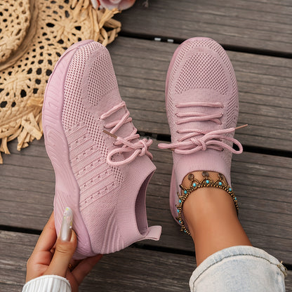 Women's Lightweight Sneakers - Minimalist Running Shoes with Ankle Sock, Breathable Fabric Upper & Cushioned PVC Sole - Lightweight for, Gym, Walking - Spring Athletic Footwear (Lace-Up Closure)