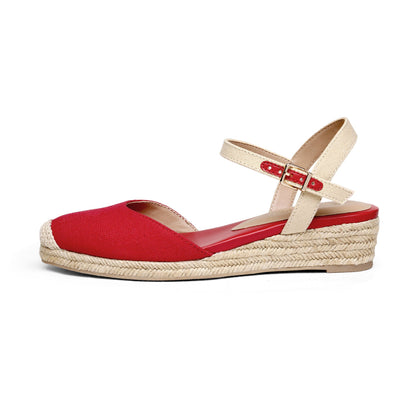 Women's Closed Toe Elastic Ankle Strap Espadrilles Wedge Sandals Soft Emulsion Insole Wedge Sandals