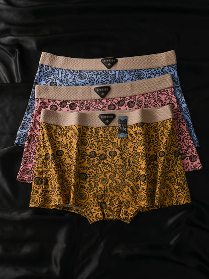 3pcs BIWEIER Women'S Retro Printed Couple Briefs, High-End And Light Luxury, Soft And Comfortable, Fashionable Underwear, Suitable for Women'S Casual Sports, Valentine'S Day Gift