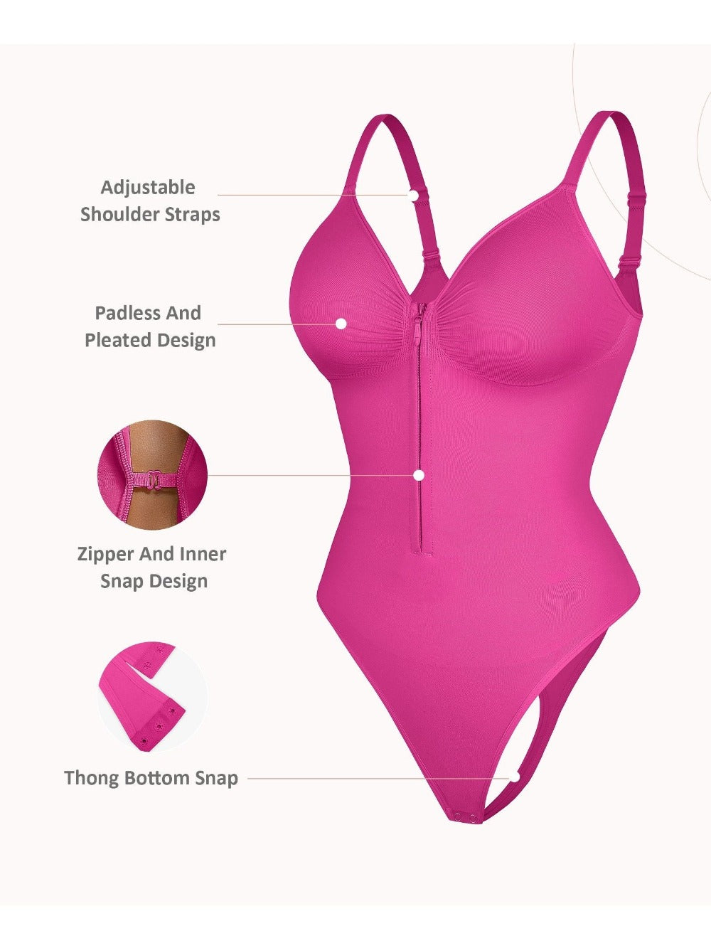 Women's Targeted Control Shapewear Bodysuit - Zip Front Body Smoothing