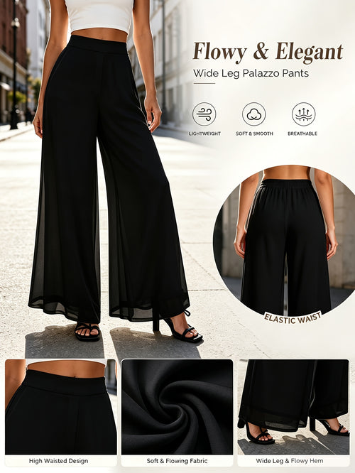 Women'S High Waist Wide Leg Yoga Pants, Flowy Elastic Waist Palazzo Pants, Breathable Lightweight Straight Leg Pants, Summer Cool Draping Floor-Length Pants, Comfortable Loose Pants for Work Travel And Sports