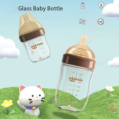 4Oz And 8Oz High Borosilicate Glass Baby Bottles, Wide-Neck Feeding Bottles with a Bottom Air Balance Hole/Valve, an Ideal Gift for Newborns