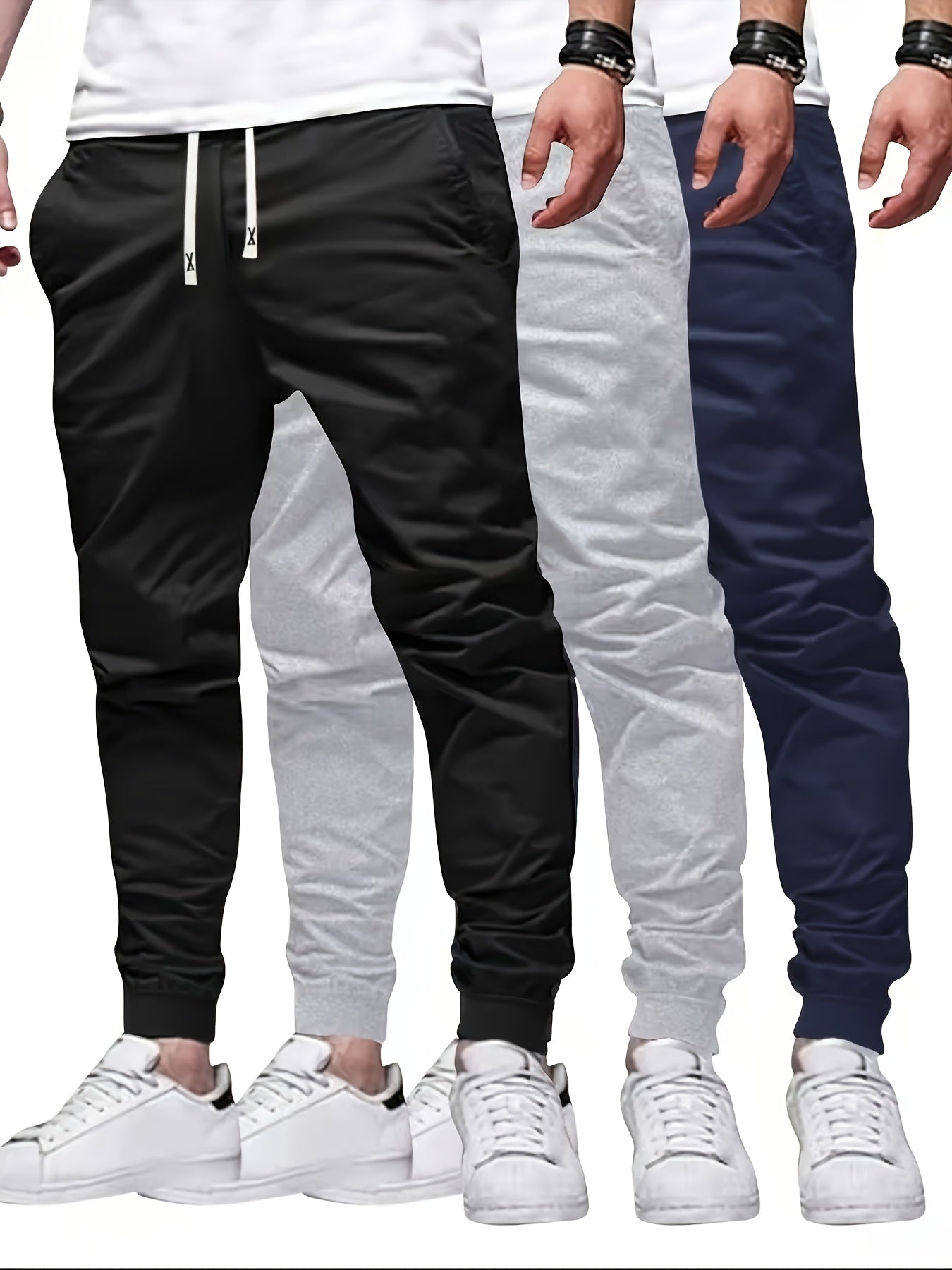 5pcs Men's Casual Sweatpants, Polyester Knit Fabric, Cotton Solid Color, Regular Fit with Pockets, Elastic Waist Drawstring Joggers Ideal Gift, Loose Waist, Spring Clothes, Summer Clothes, Valentine's Day Gifts, Easter Gifts, Discounted