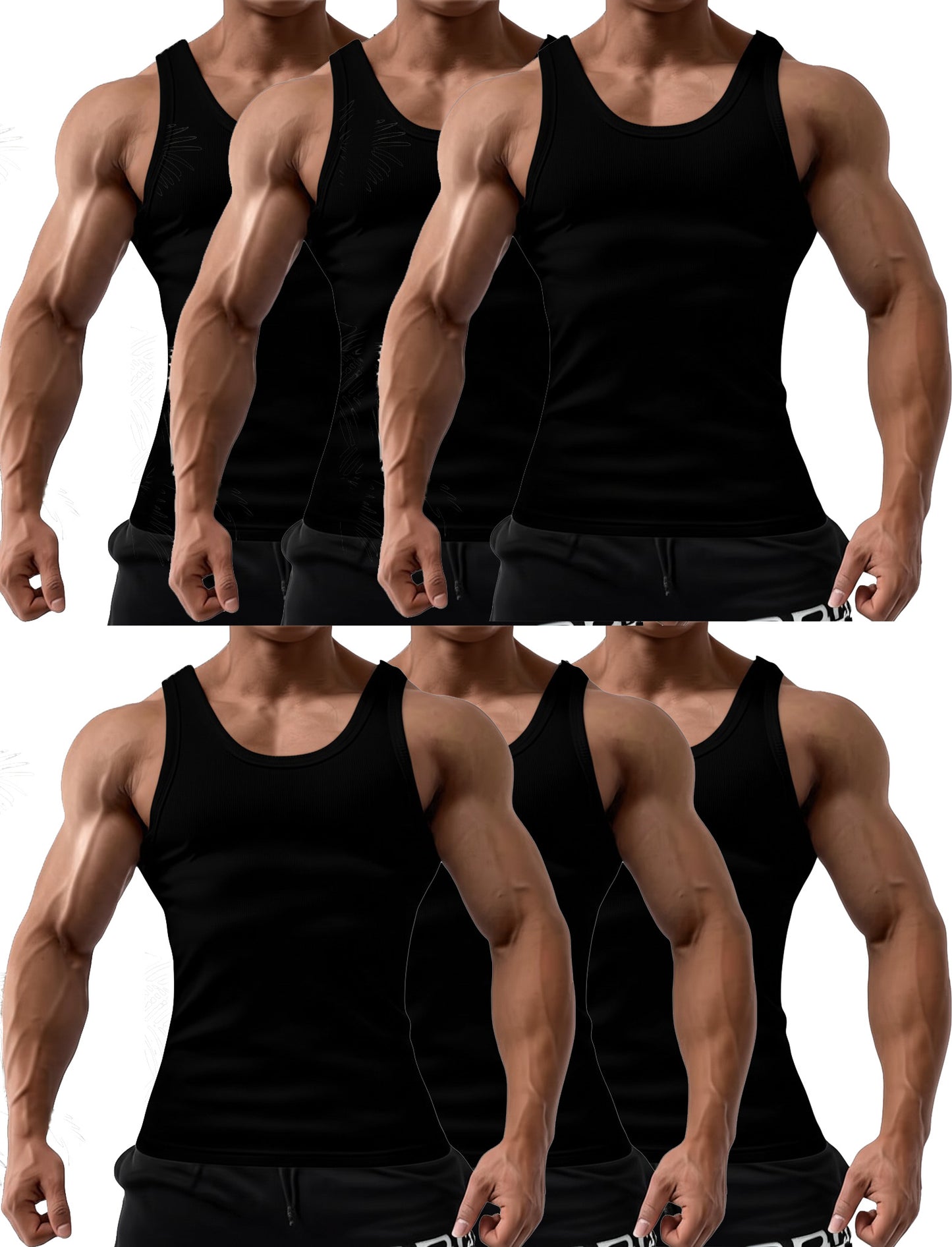 6 Pcs Men's Solid Color 100% Cotton Tank Tops Crew Neck A Shirt Daily Wear Basic Underwear Regular Fit, Ribbed Texture Sleeveless Vest For Gym and Casual Wear