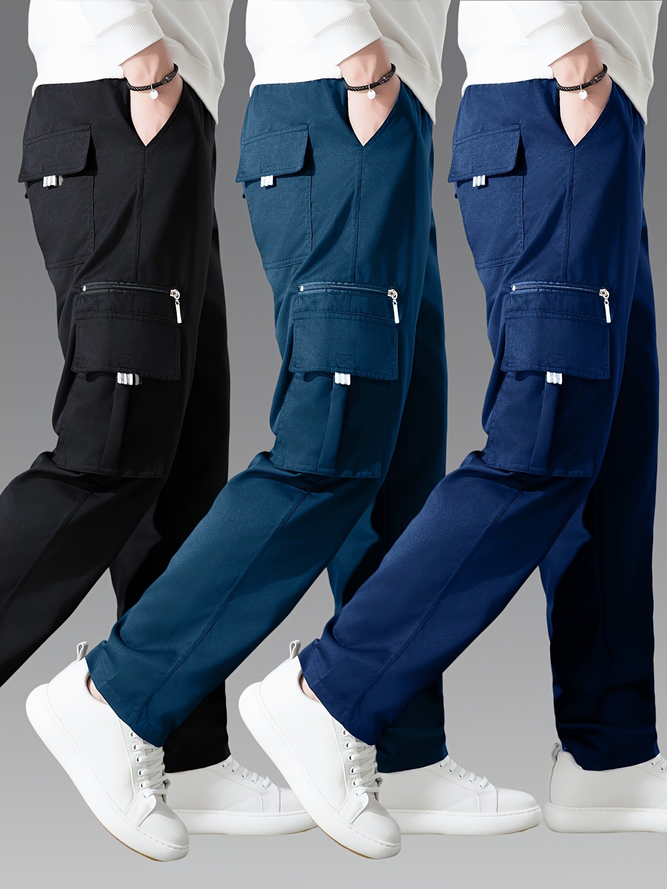 3pcs Men's Fashion Cargo Pants Casual Daily Outdoor Travel Multi-pocket Cargo Pants