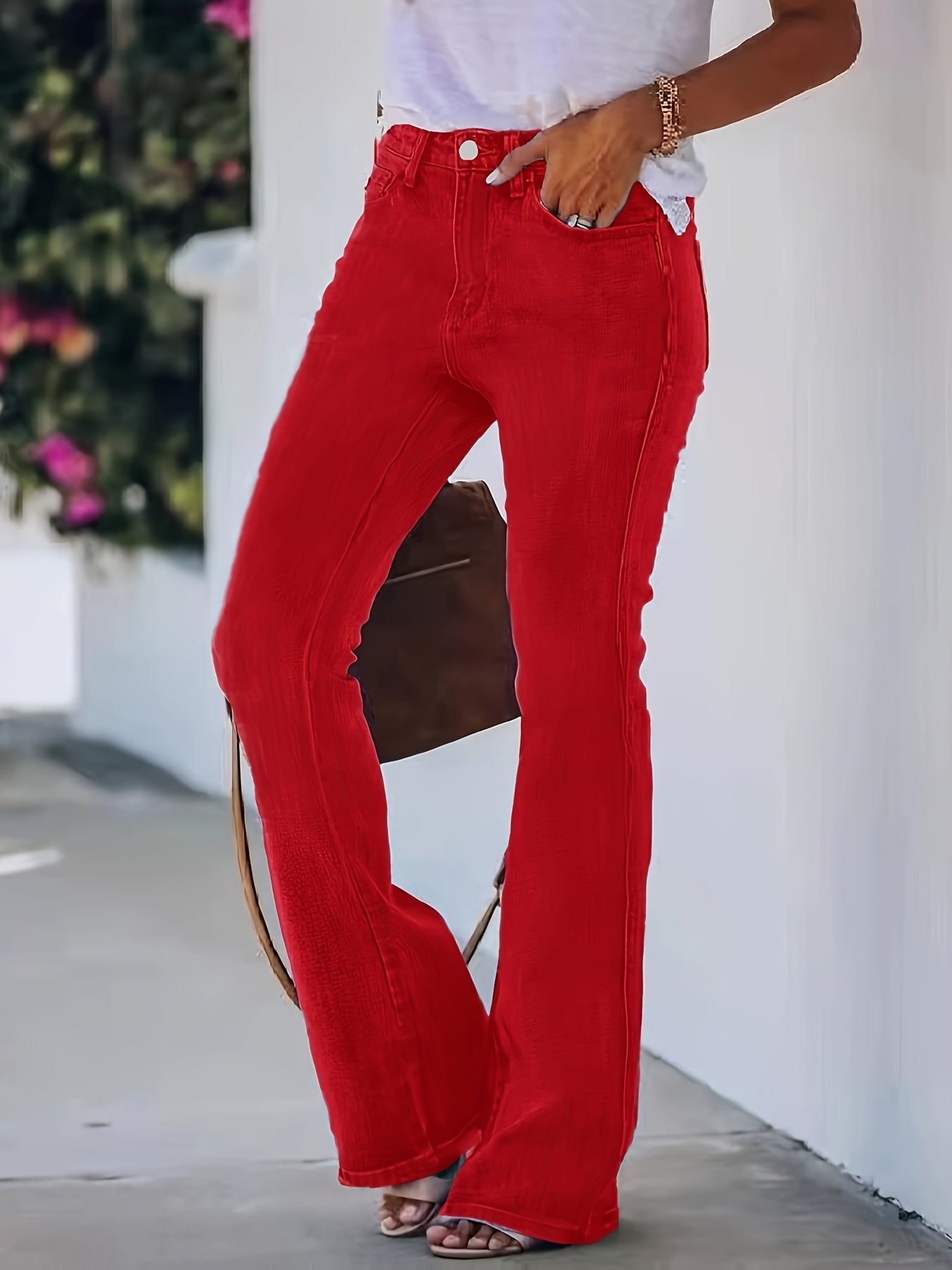 26AW Women'S Stretchy Vintage Multi-Use Casual Chic Mid-Rise Pants with Pockets, Machine Washable, Long-Lasting, Flared Denim Trousers for Trendy Street Style