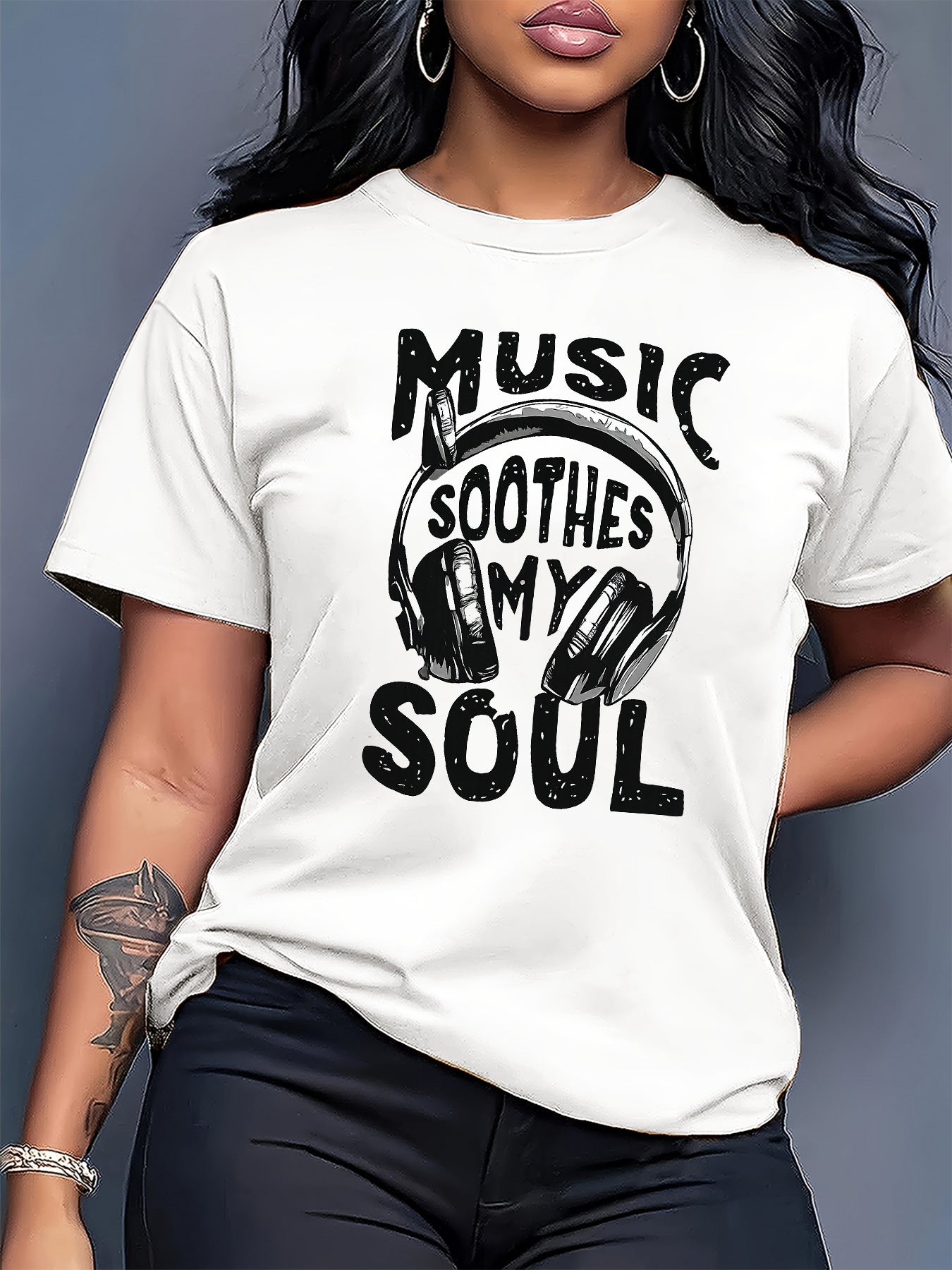 "MUSIC SOOTHES MY SOUL" Headphone Print Orange T- Shirt, From Local Warehouse, Merging Western Clothing Music- Inspired Themes, Music Fans, S- XXL