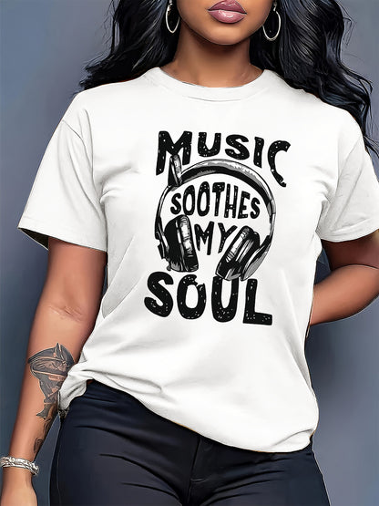 "MUSIC SOOTHES MY SOUL" Headphone Print Orange T- Shirt, From Local Warehouse, Merging Western Clothing Music- Inspired Themes, Music Fans, S- XXL