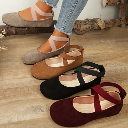 New Spring And Autumn Women'S Velvet Shallow Mouth Elastic Round Head Flat Matching Shoes, Suitable For Work, Leisure, Vacation And Home Use