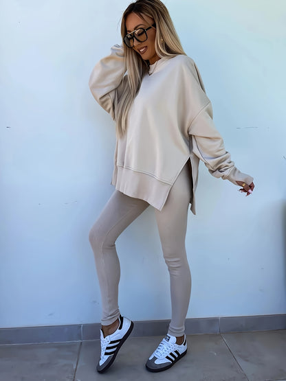 Women's Spring And Autumn Outdoor Sports Hoodie Set, Women's Autumn And Winter Long Sleeve Solid Color Hoodie Casual Set, Hoodie Top And Pants Yoga Two-piece Set, Outdoor Running Fitness Set