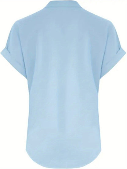 ZOELNIC Women's V-Neck Button-Front Placket T-Shirts - Short Sleeve Casual Summer Tops, Breathable Daily Wear Shirts Suitable for Spring/Summer, Solid Color Casual Wear, Machine Washable (No)