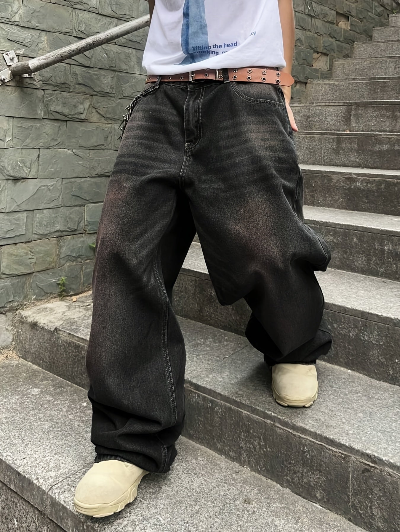 Men'S Casual Loose Fit Jeans, 90% 5% Polyester 5% Bamboo Rayon Rayon Blend, Solid Color Washed Denim, All-Season Non-Stretch Woven Fabric, Regular Length, Allseason Pants | Stylish Casualwear | Nonstretch Denim