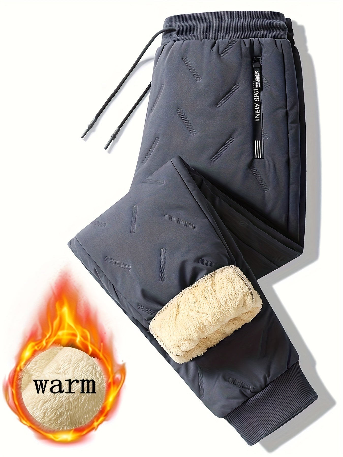 Men'S Winter Warm Fleece-lined Pants, Outdoor Sports Camping Drawstring Pants, Hiking Pants With Thick Insulation, And Windproof Pants, Waist Belt With Keychain