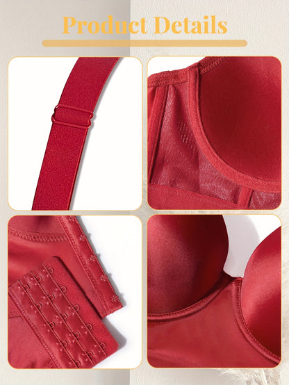 Glossy Solid Color Bra for Women, Push-Up Style, Features Wide Shoulder Straps, Comfortable And Versatile