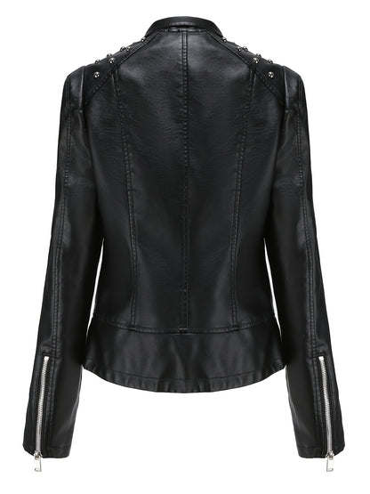 Women'S Beaded Jacket Women Long Sleeve Fashion Jacket Lapel Biker Clothing