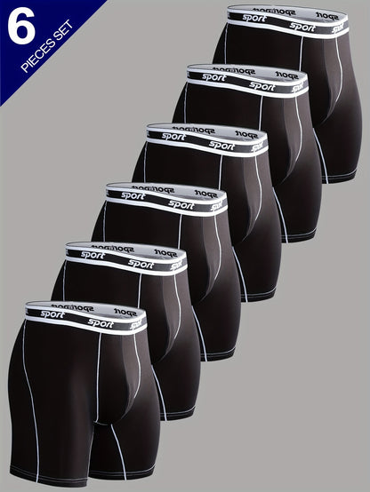 6pcs Modal Men'S Boxer Shorts Seamless U Pocket Long Leg Underwear Scratch Resistant Breathable Soft Elastic Belt Sports Travel Briefs