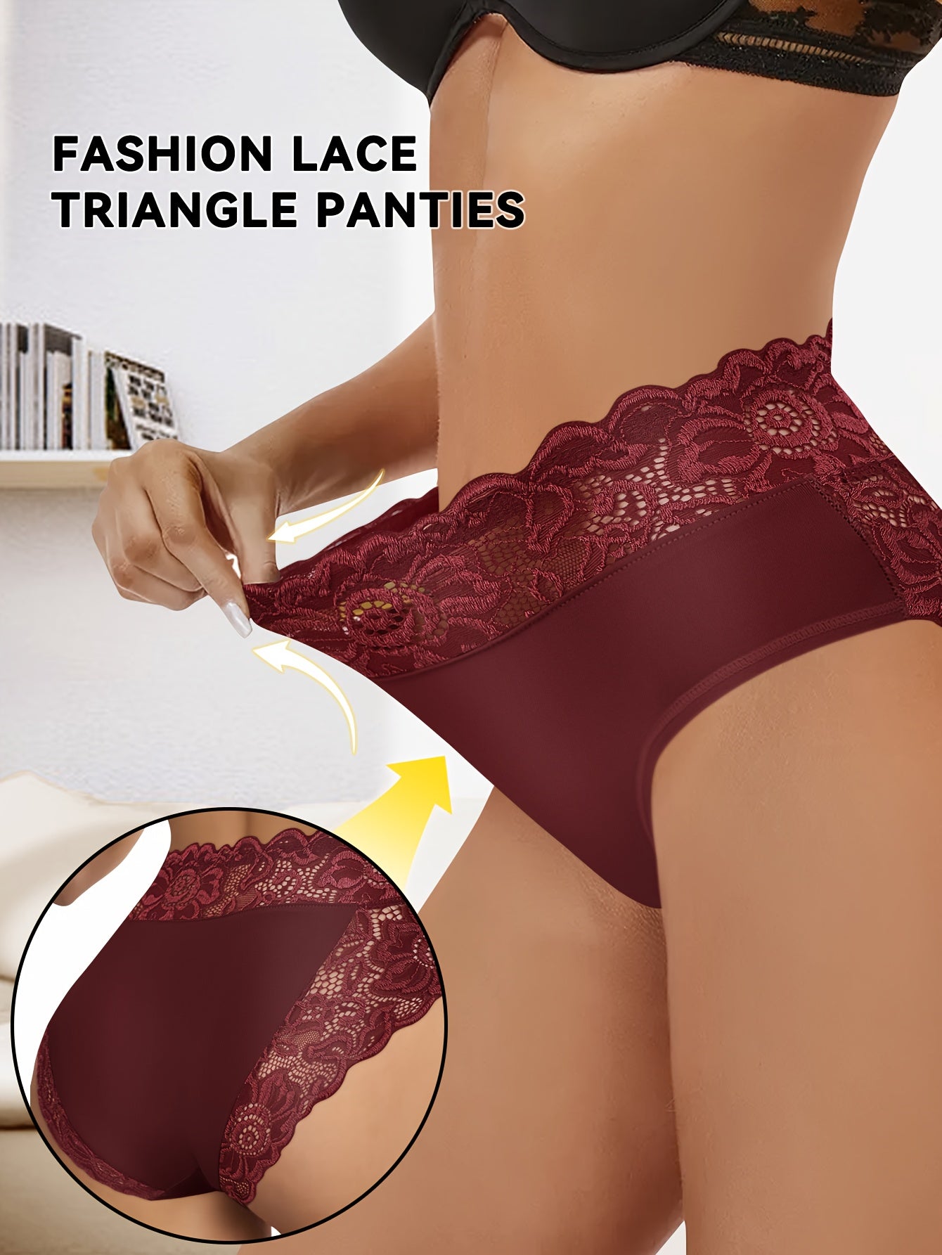 5pcs Women'S High-Waisted Tummy Control Briefs- Elegant Lace Detailing, Soft& Elastic Seamless Design, Full Coverage, No-Roll, Breathable& Comfortable, Multi-Pack with Vibrant Colors, Essential for Daily Wear, Confident Look& Smooth Silhouette