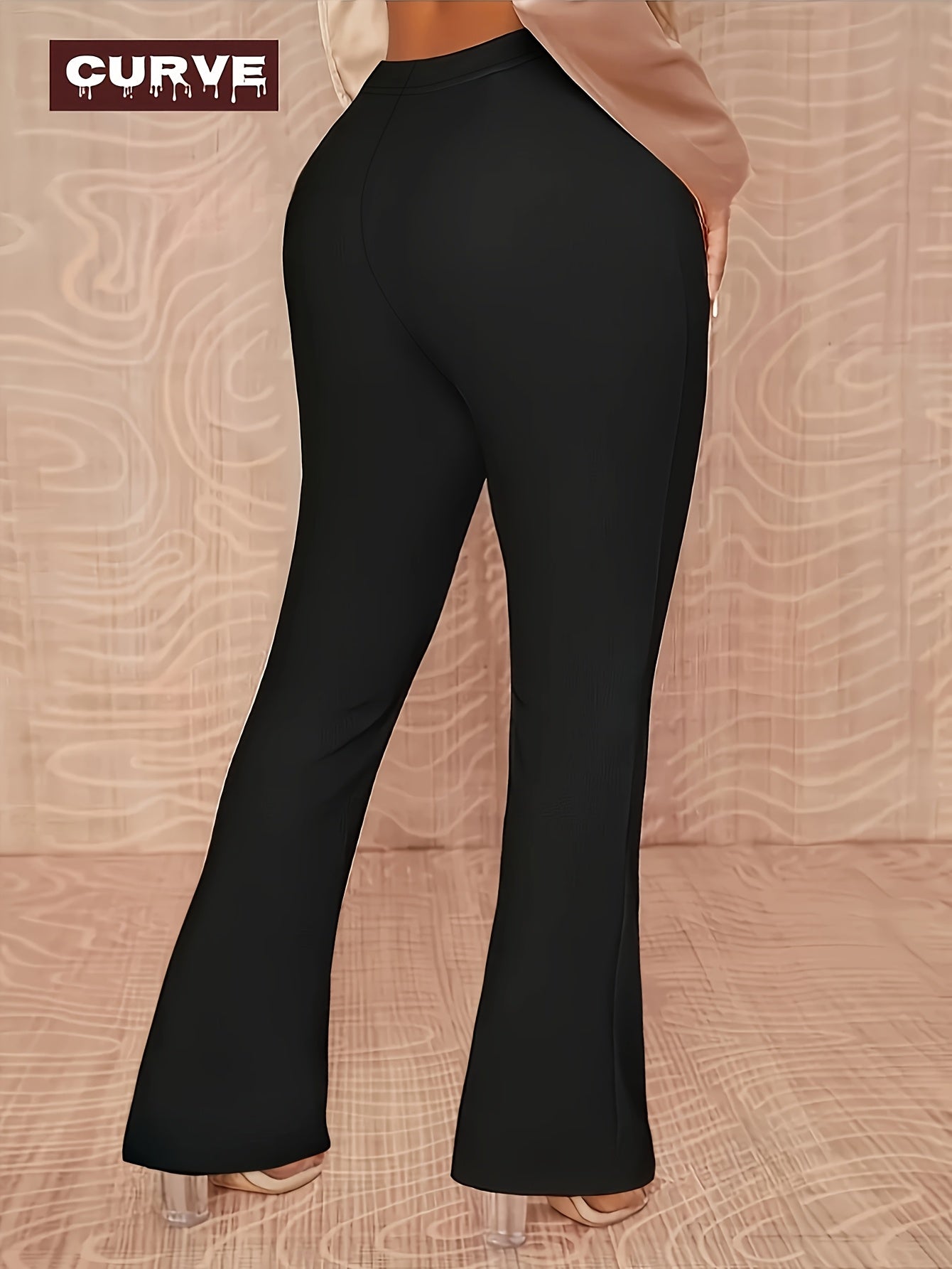 Plus Size, Spring, Summer And Autumn Plus Size Women's Pants, Tight High Stretch, Office Commuting Solid Color Trousers, Everyday Casual Suit Pants--Elegant Black Pants