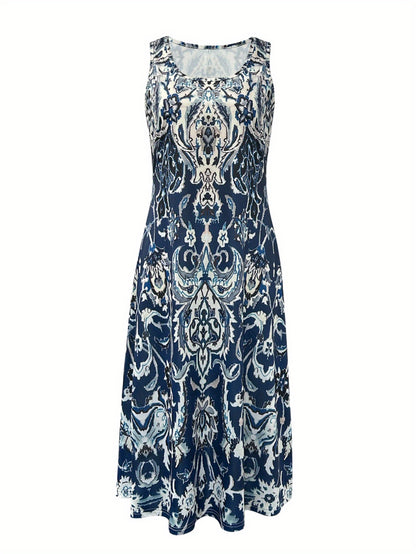 Floral Beach Dress with Pockets – Khaki geometric floral print – view 4
