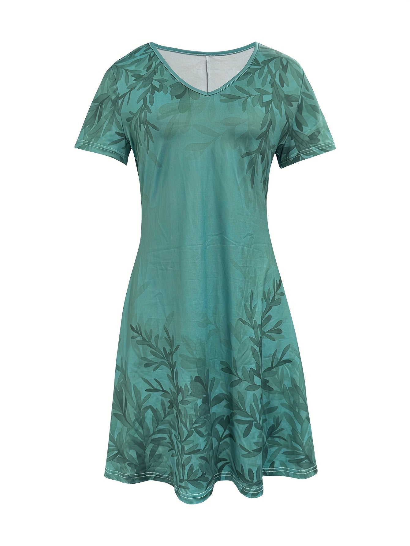 Floral V-Neck Midi Dress – Olive plant and floral print – view 2