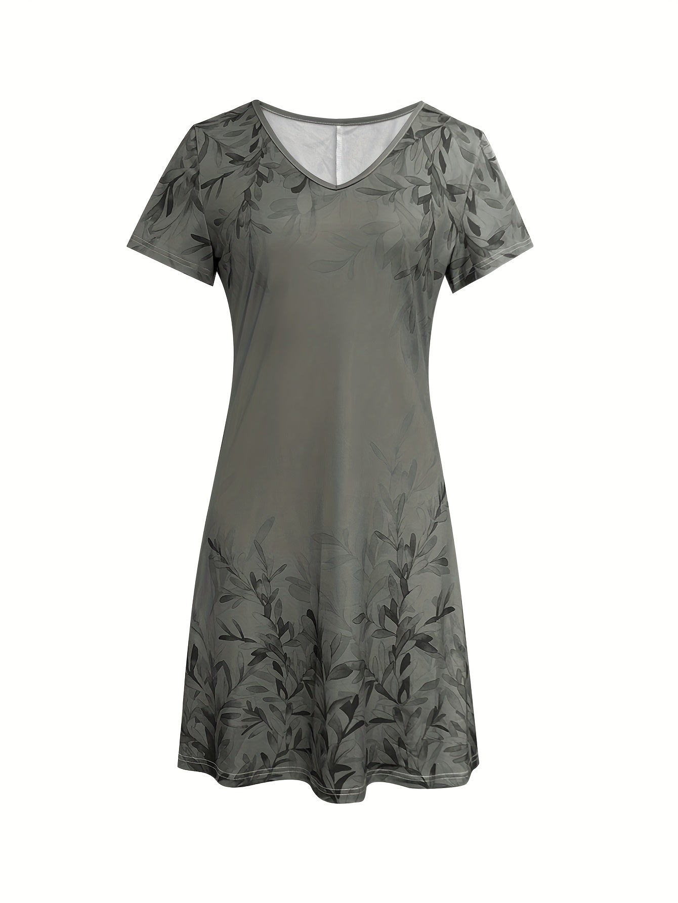 Floral V-Neck Midi Dress – Olive plant and floral print – view 4