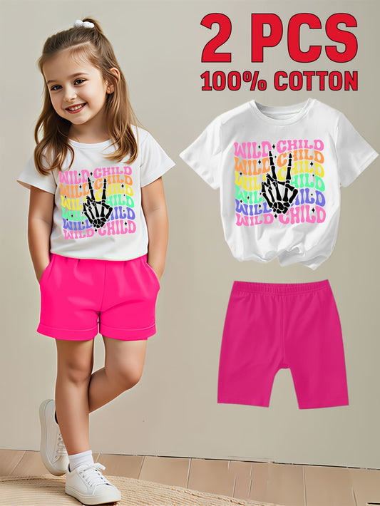 Girls' Bow Detail Outfit Set - Short Sleeve Summer – White option – main product image