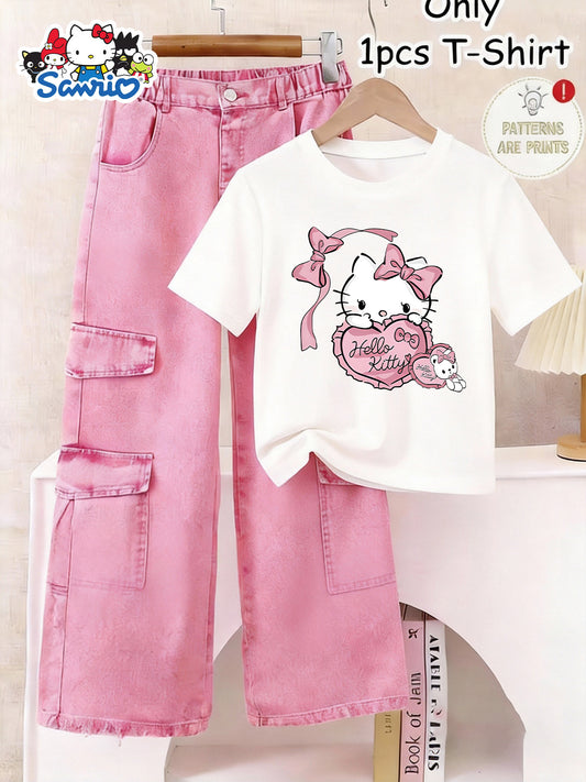 Girls' Bow Detail T-Shirt - Short Sleeve Spring – White option – main product image