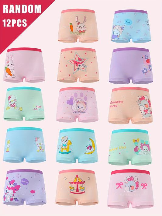 Girls' Boxer Briefs - 12-Pack Assorted Cartoon Print – Sizes 2-3Y–7Y – main product image