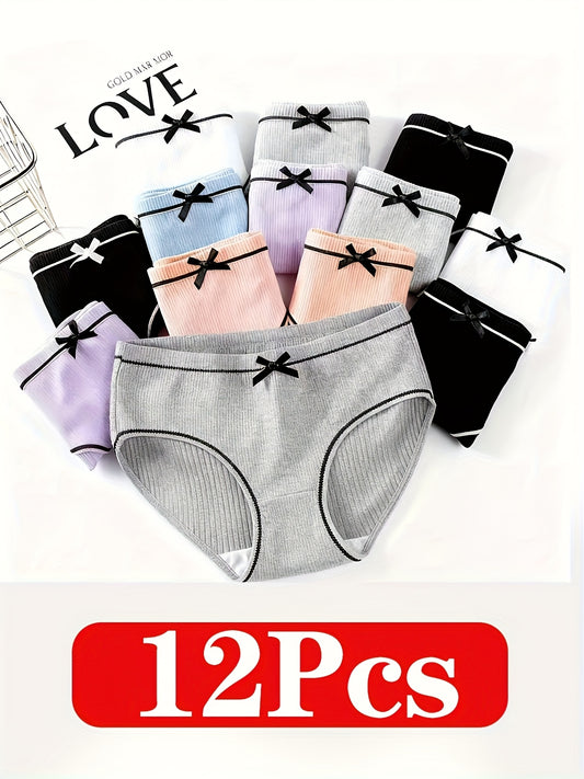Girls' Briefs - 12-Pack Striped Bow Detail – main product image