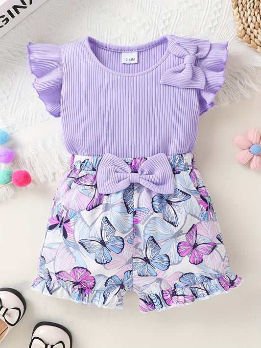 Girls' Butterfly Outfit Set - Summer – Purple option – main product image