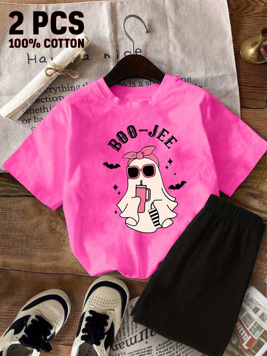 Girls' Casual Outfit Set - Short Sleeve Summer 9605 – Red option – main product image