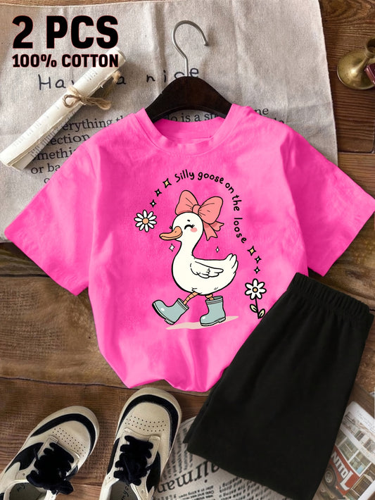 Girls' Casual Outfit Set - Short Sleeve Summer – Red option – main product image