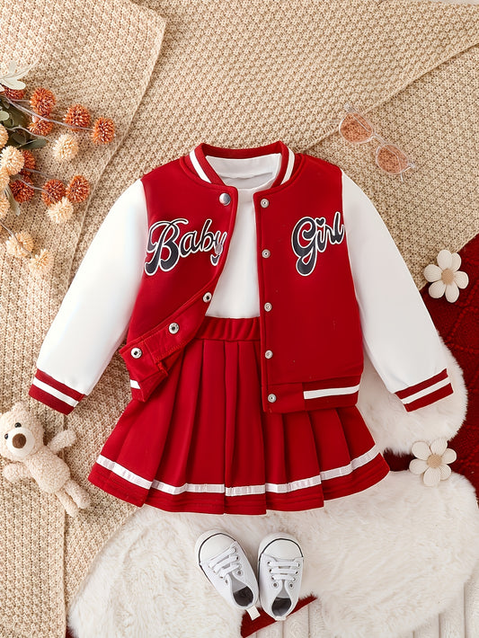 Girls' Casual Outfit Set – White & Red – White option – main product image