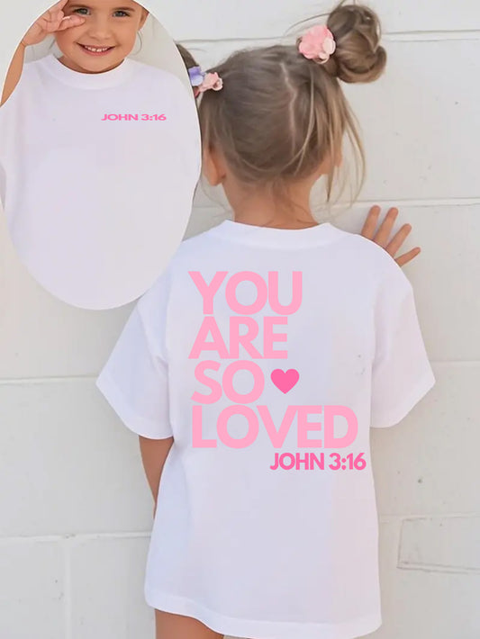 Girls' Christian Faith T-Shirt - John 3:16 Graphic – Black option – main product image