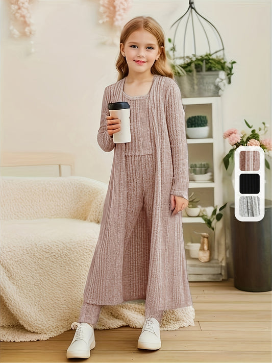 Girls' Clothing Set – Girls' Grey Knit Long-Sleeve Cardigan – Grey option – main product image