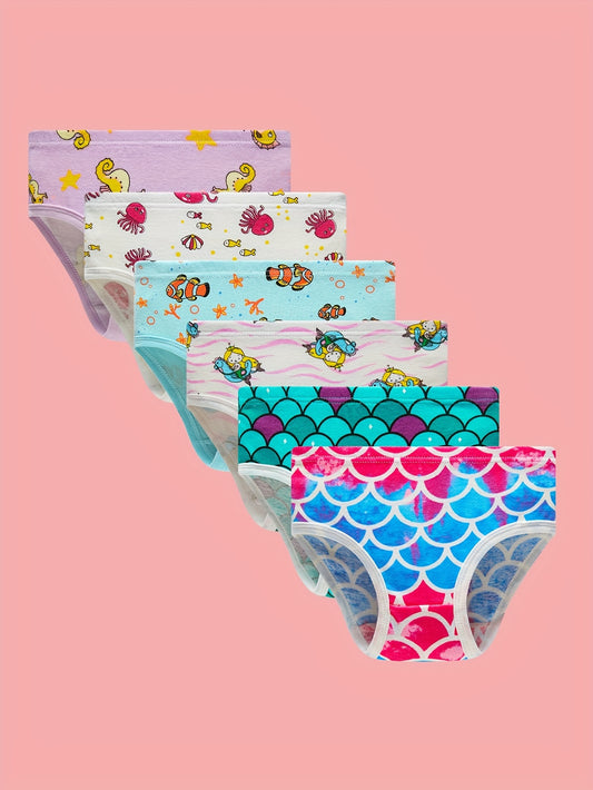 Girls' Cotton Briefs - Cute Mermaid and Ocean Prints – main product image